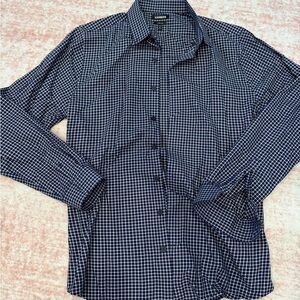 Express Navy and White Plaid Button Down Shirt